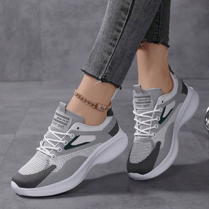 Women's Lightweight Breathable Walking Sneakers – Comfortable Knit Lace-Up Shoes