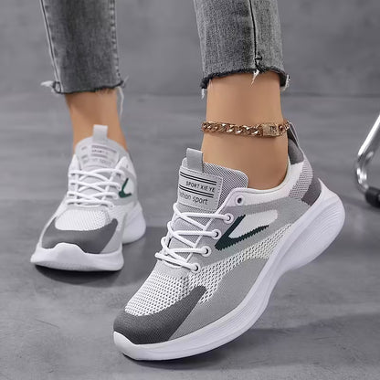 Women's Lightweight Breathable Walking Sneakers – Comfortable Knit Lace-Up Shoes