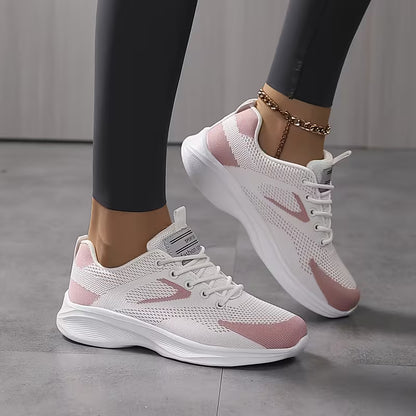 Women's Lightweight Breathable Walking Sneakers – Comfortable Knit Lace-Up Shoes