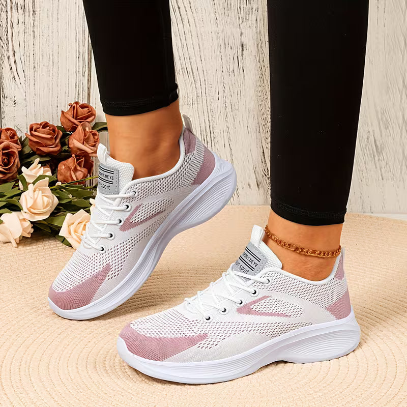 Women's Lightweight Breathable Walking Sneakers – Comfortable Knit Lace-Up Shoes