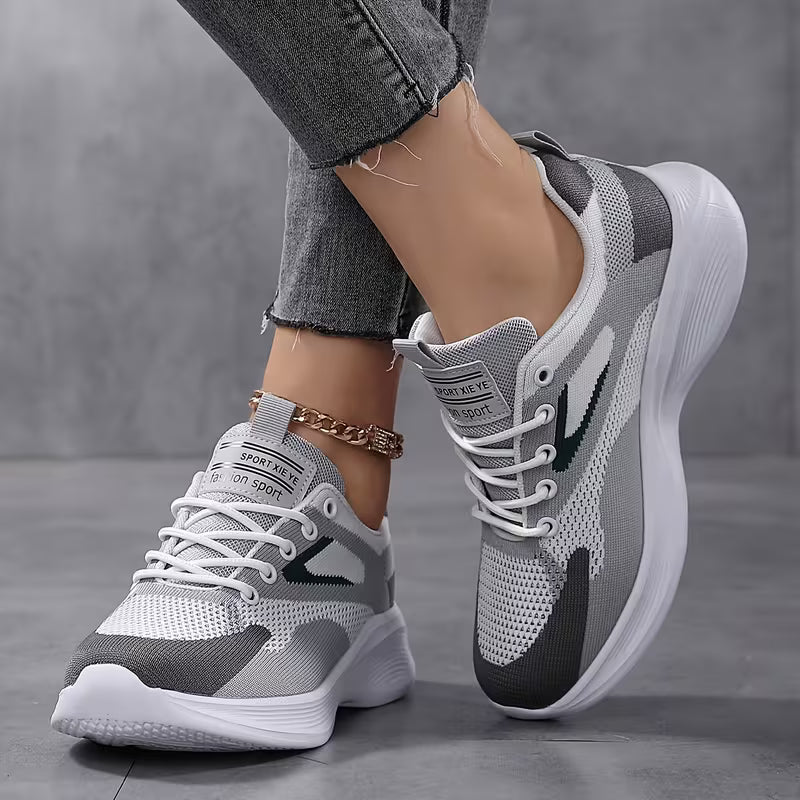 Women's Lightweight Breathable Walking Sneakers – Comfortable Knit Lace-Up Shoes