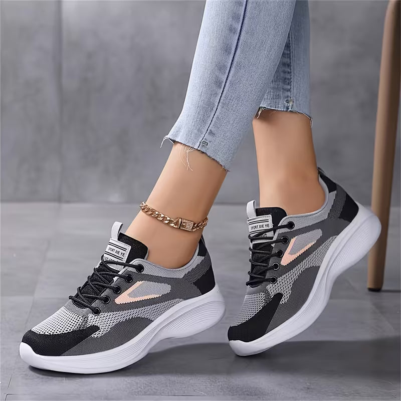 Women's Lightweight Breathable Walking Sneakers – Comfortable Knit Lace-Up Shoes