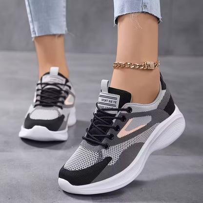 Women's Lightweight Breathable Walking Sneakers – Comfortable Knit Lace-Up Shoes