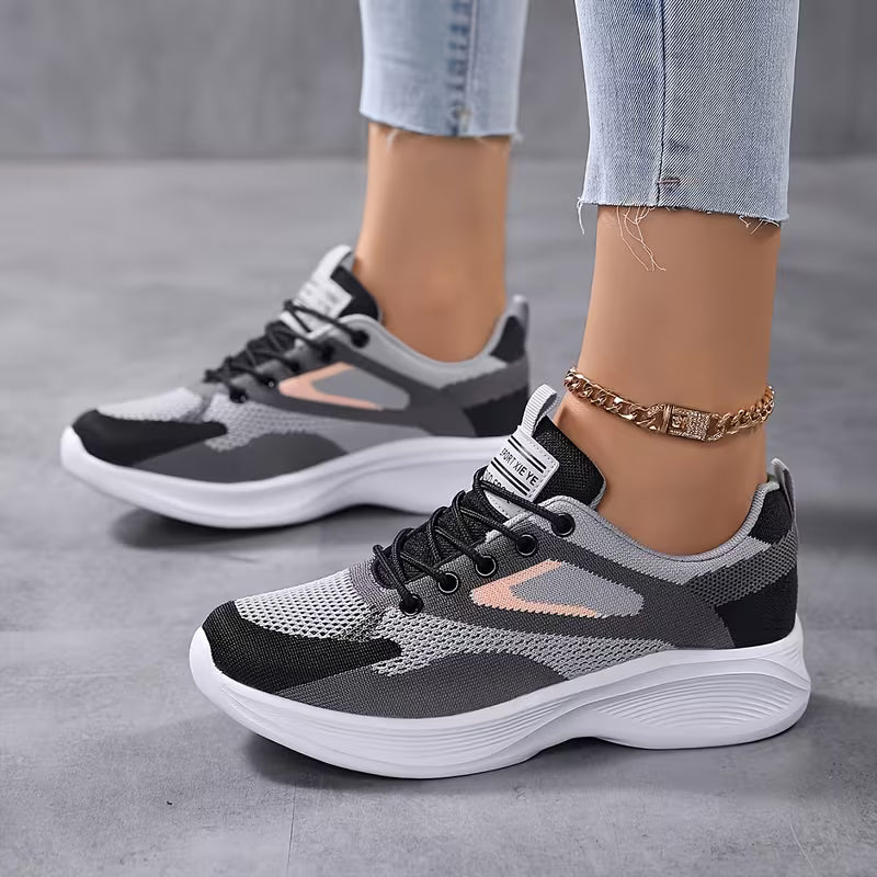 Women's Lightweight Breathable Walking Sneakers – Comfortable Knit Lace-Up Shoes