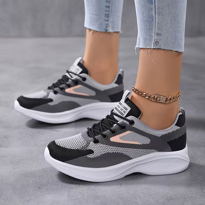 Women's Lightweight Breathable Walking Sneakers – Comfortable Knit Lace-Up Shoes