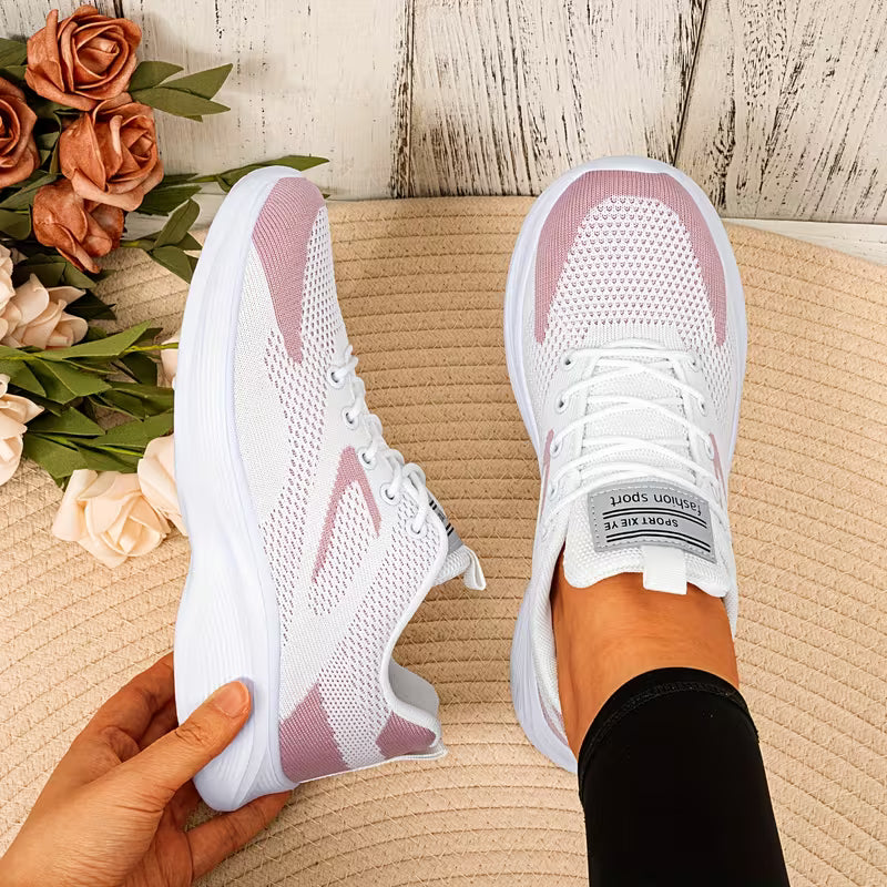 Women's Lightweight Breathable Walking Sneakers – Comfortable Knit Lace-Up Shoes