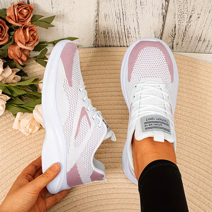 Women's Lightweight Breathable Walking Sneakers – Comfortable Knit Lace-Up Shoes