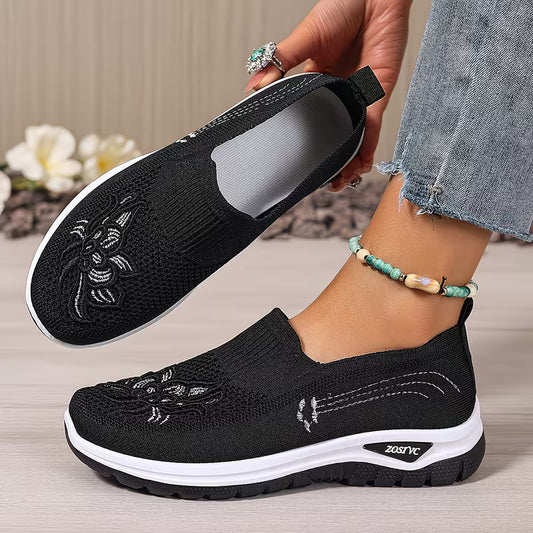 💥 Mega Sale - 60% OFF Best Sellers Today Only! 💥Women's Embroidered Slip-On Athletic Sneakers – Comfortable